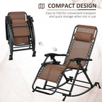 Outsunny Lot de 2 chaises berçantes d'extérieur, Rocking zéro gravité inclinables et pliables avec oreiller, porte-gobelet et support de téléphone
