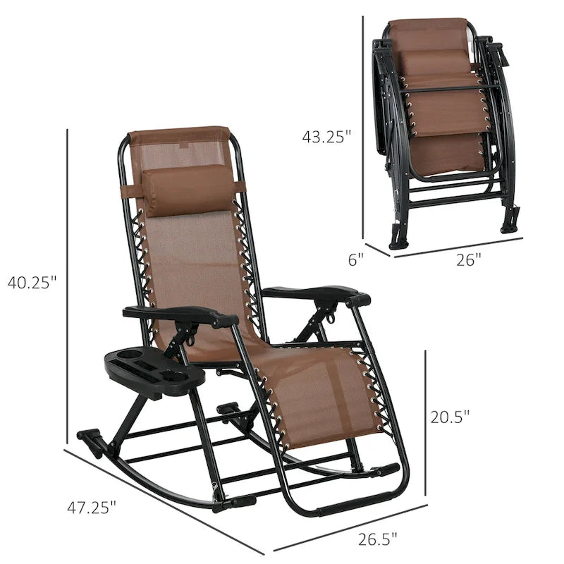 Outsunny Lot de 2 chaises berçantes d'extérieur, Rocking zéro gravité inclinables et pliables avec oreiller, porte-gobelet et support de téléphone