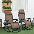 Outsunny Lot de 2 chaises berçantes d'extérieur, Rocking zéro gravité inclinables et pliables avec oreiller, porte-gobelet et support de téléphone