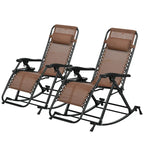 Outsunny Lot de 2 chaises berçantes d'extérieur, Rocking zéro gravité inclinables et pliables avec oreiller, porte-gobelet et support de téléphone