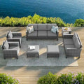 Bonosuki Ensemble de 7 meubles en rotin PE avec table d'appoint, fauteuil de terrasse avec coussin lavable, poufs pour balcon, porche, jardin