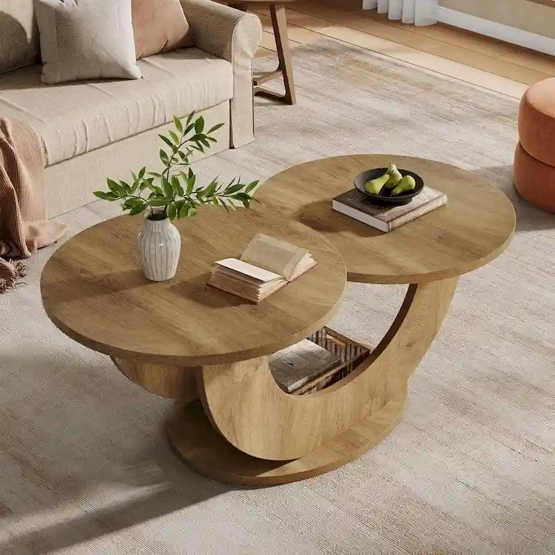 Table basse de salon à 2 niveaux de style ferme avec cadre en U