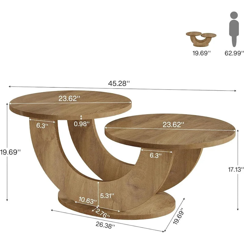 Table basse de salon à 2 niveaux de style ferme avec cadre en U