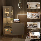 Meuble d'angle réversible avec éclairage LED, prises électriques et portes, table de chevet, bout de canapé