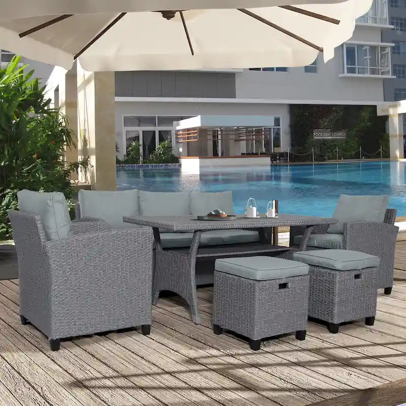 Ensemble de jardin en rotin de 6 pièces
