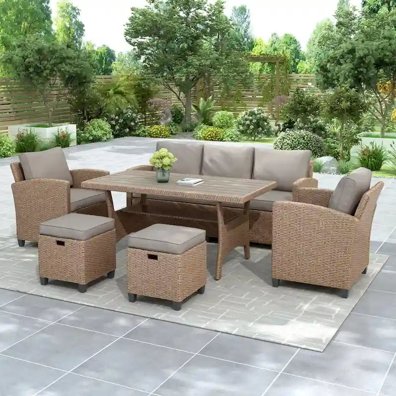 Ensemble de jardin en rotin de 6 pièces