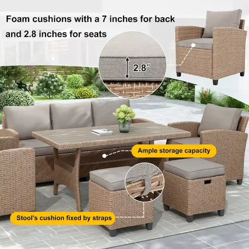 Ensemble de jardin en rotin de 6 pièces