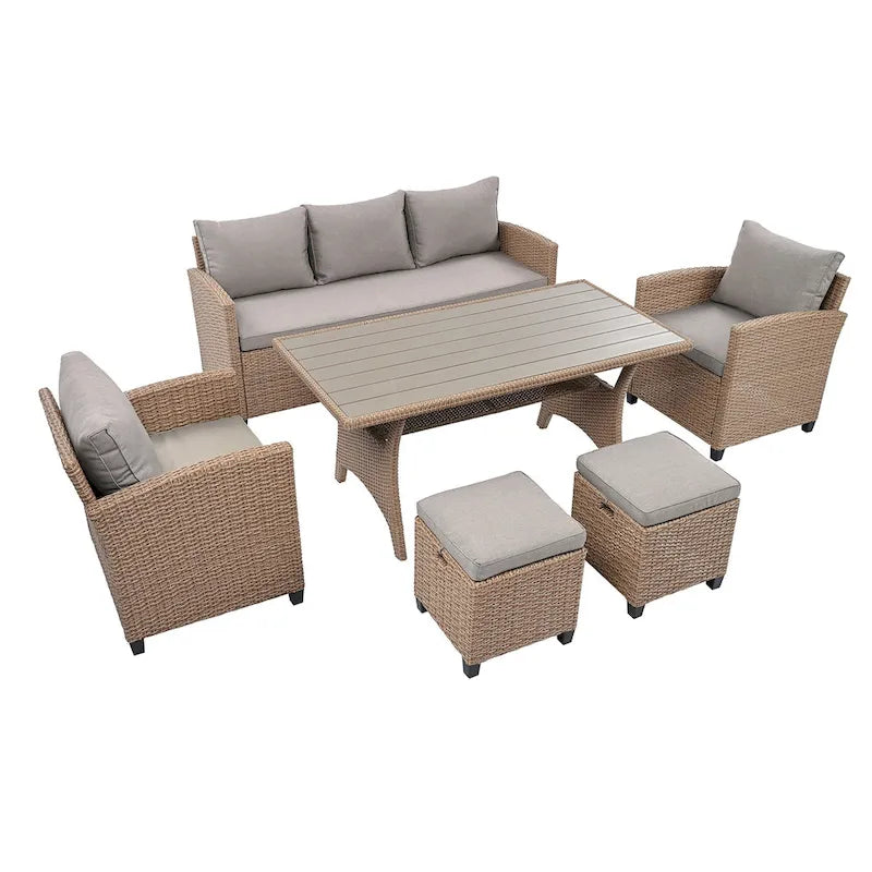 Ensemble de jardin en rotin de 6 pièces