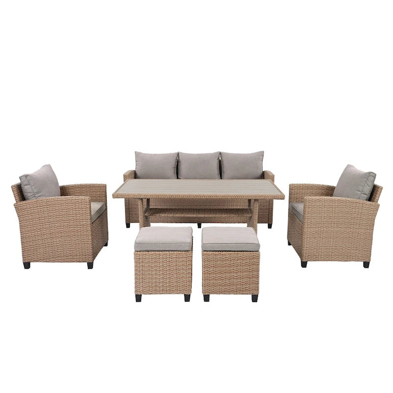 Ensemble de jardin en rotin de 6 pièces