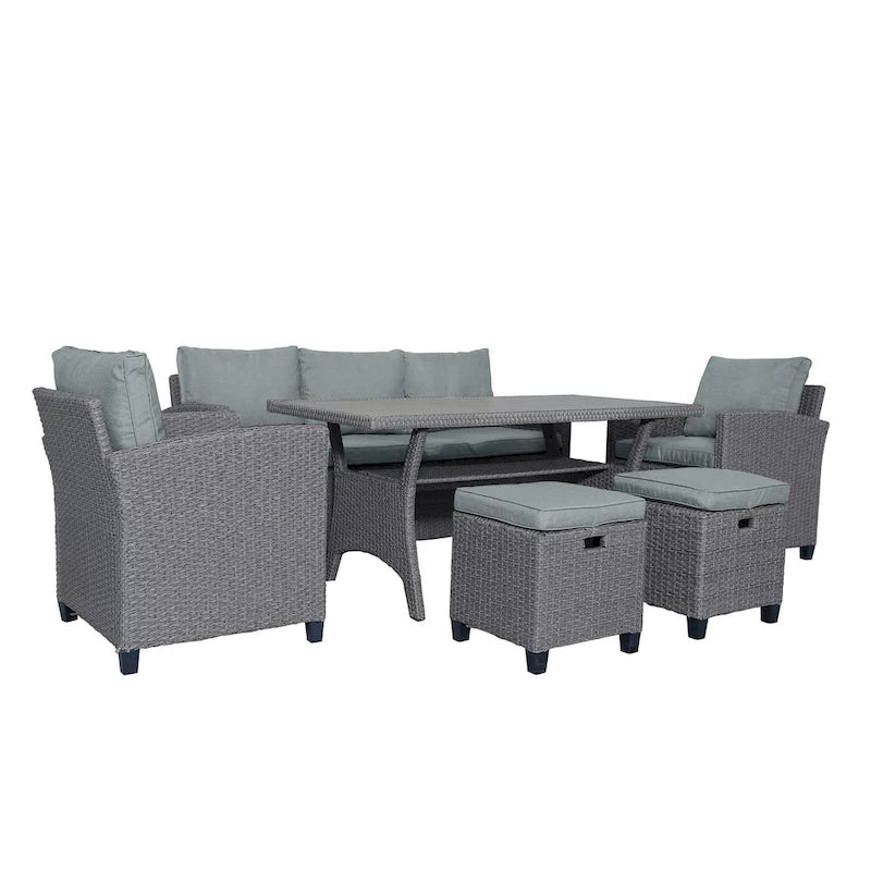 Ensemble de jardin en rotin de 6 pièces