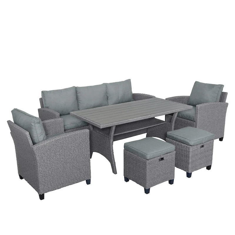 Ensemble de jardin en rotin de 6 pièces