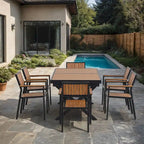 Outdoor Plastic Wood Chairs Set with Six Chairs and a Table (Set of 7)