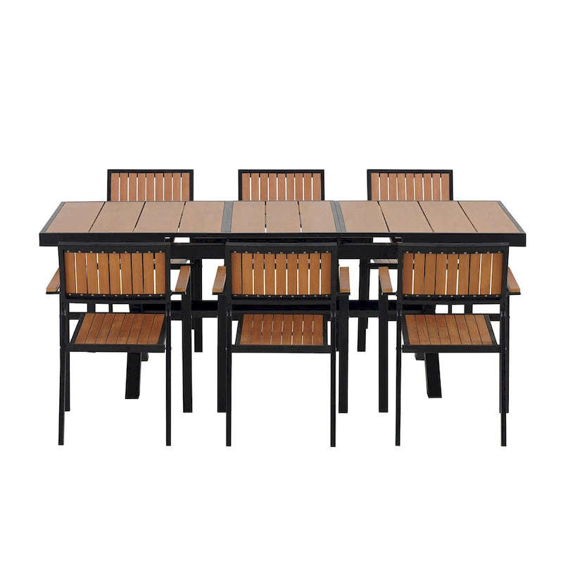 Ensemble de 6 chaises et 1 table en bois composite pour l'extérieur (ensemble de 7 pièces)