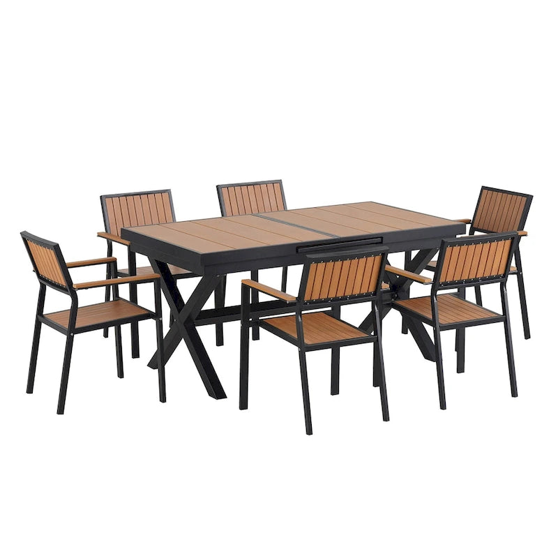 Ensemble de 6 chaises et 1 table en bois composite pour l'extérieur (ensemble de 7 pièces)