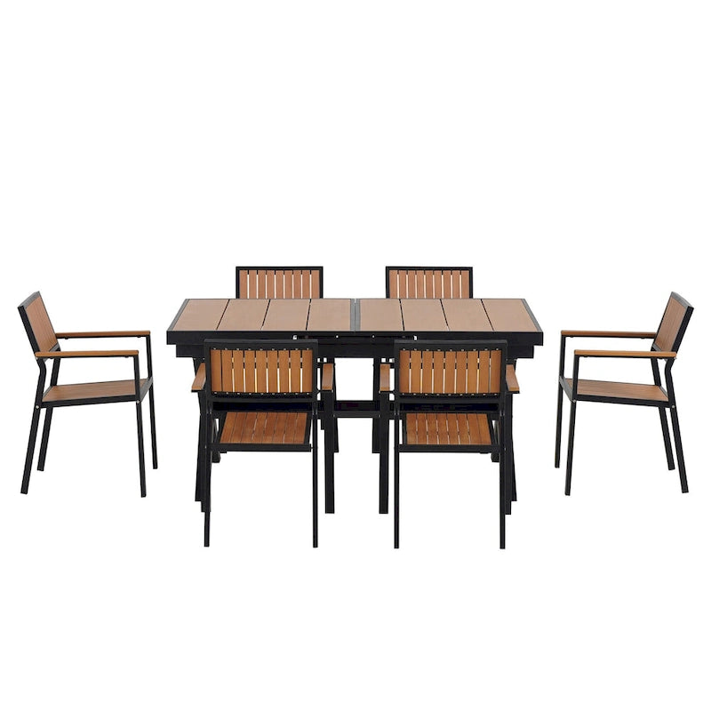 Ensemble de 6 chaises et 1 table en bois composite pour l'extérieur (ensemble de 7 pièces)