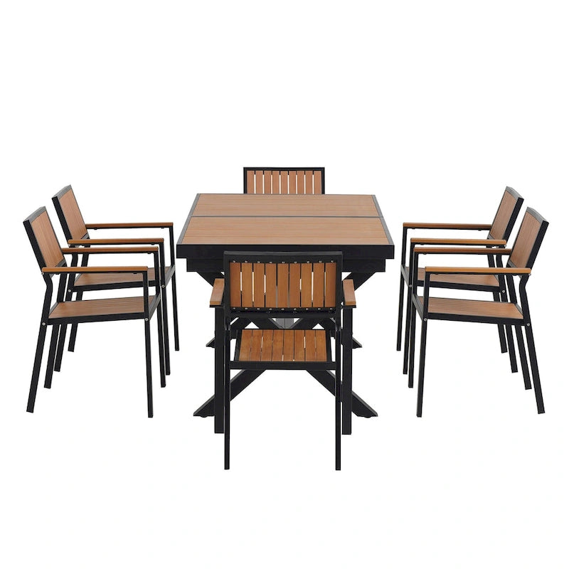 Ensemble de 6 chaises et 1 table en bois composite pour l'extérieur (ensemble de 7 pièces)