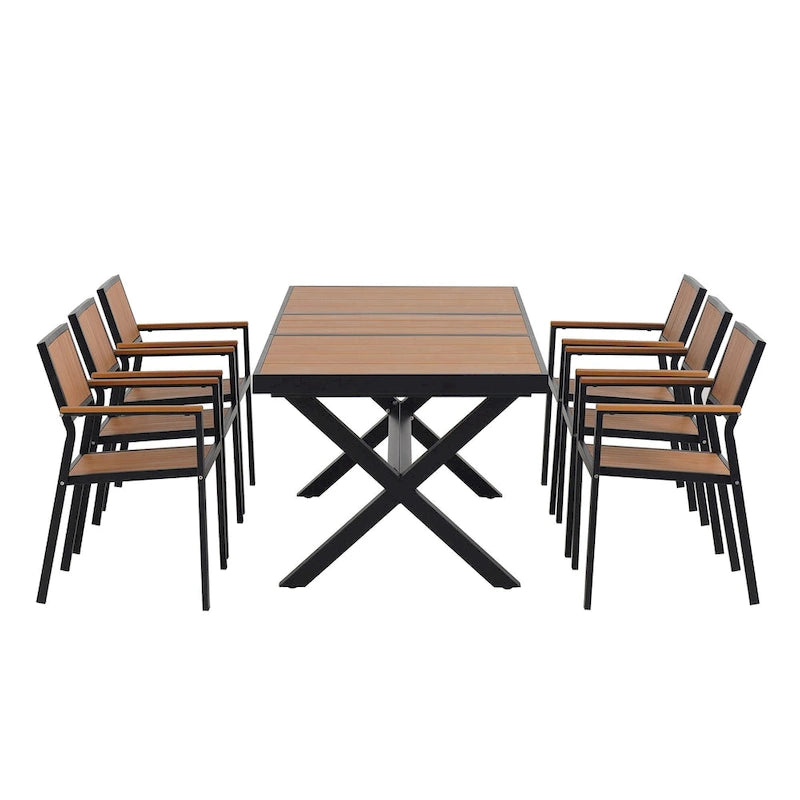 Ensemble de 6 chaises et 1 table en bois composite pour l'extérieur (ensemble de 7 pièces)