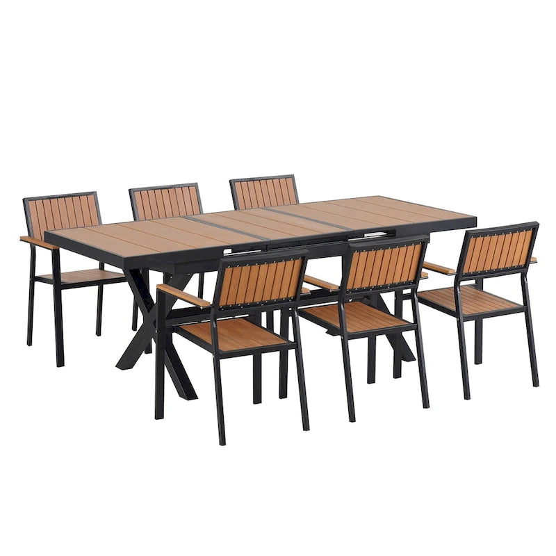 Ensemble de 6 chaises et 1 table en bois composite pour l'extérieur (ensemble de 7 pièces)