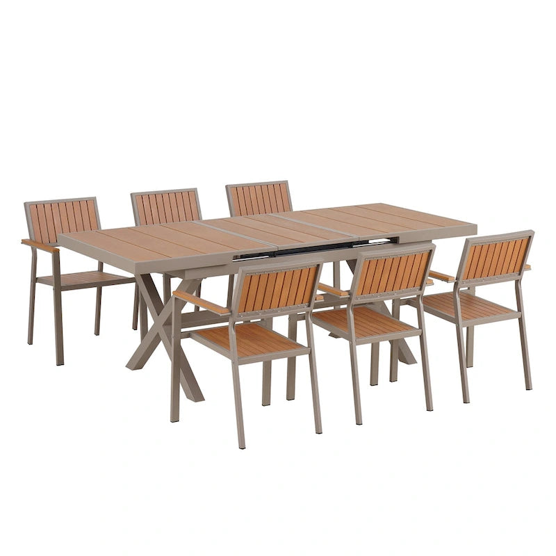 Ensemble de 6 chaises et 1 table en bois composite pour l'extérieur (ensemble de 7 pièces)