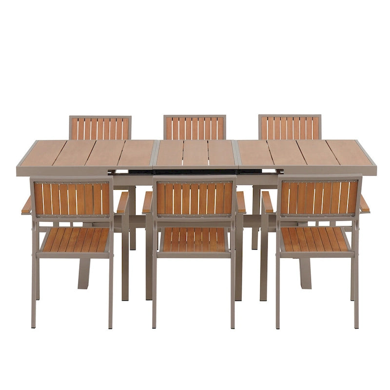 Ensemble de 6 chaises et 1 table en bois composite pour l'extérieur (ensemble de 7 pièces)