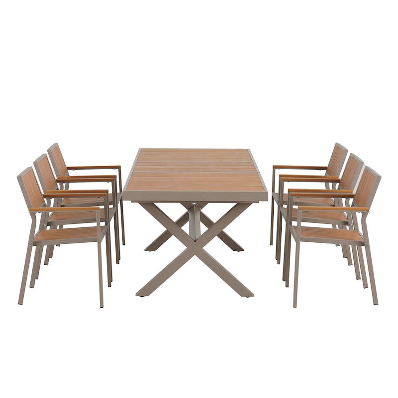 Ensemble de 6 chaises et 1 table en bois composite pour l'extérieur (ensemble de 7 pièces)