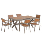 Ensemble de 6 chaises et 1 table en bois composite pour l'extérieur (ensemble de 7 pièces)