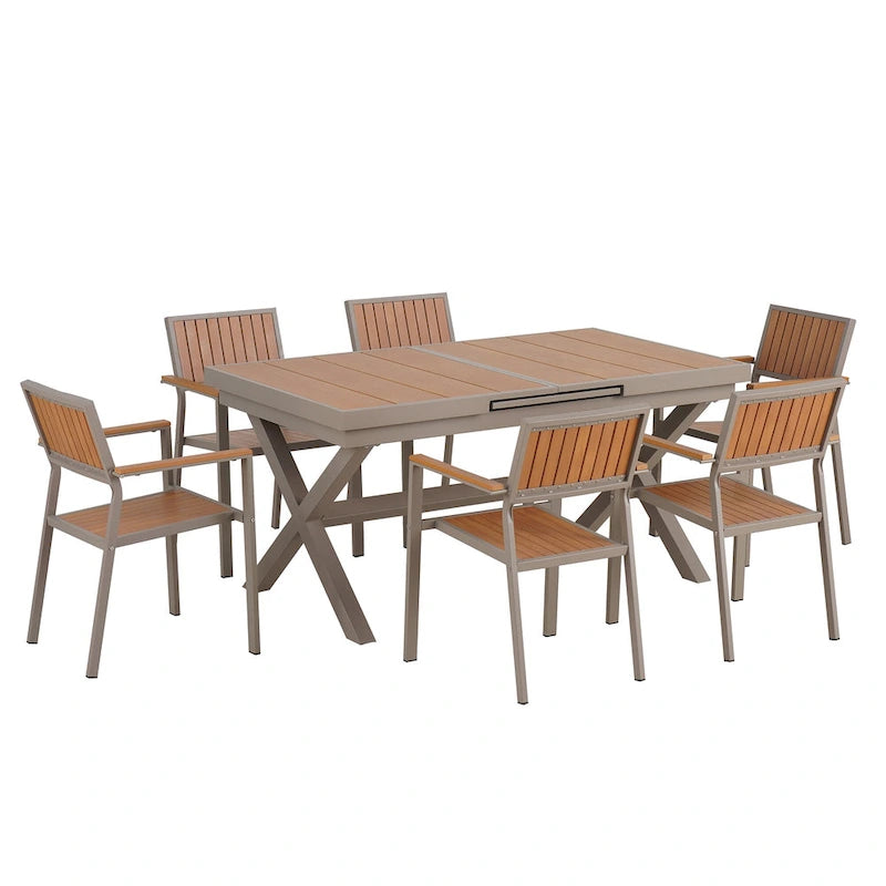 Ensemble de 6 chaises et 1 table en bois composite pour l'extérieur (ensemble de 7 pièces)