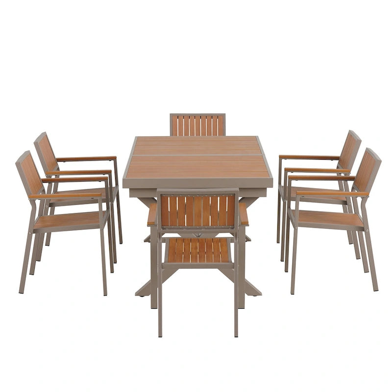 Ensemble de 6 chaises et 1 table en bois composite pour l'extérieur (ensemble de 7 pièces)