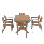 Ensemble de 6 chaises et 1 table en bois composite pour l'extérieur (ensemble de 7 pièces)