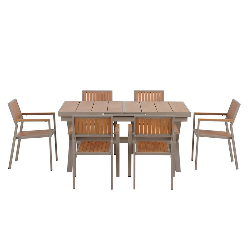 Ensemble de 6 chaises et 1 table en bois composite pour l'extérieur (ensemble de 7 pièces)