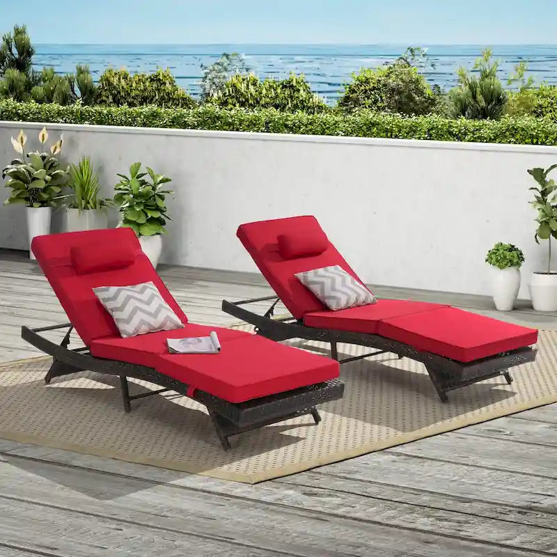 Chaises longues inclinables d'extérieur en rotin pour jardin, plage ou piscine, ensemble de 2