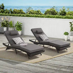 Outdoor Wicker Long Reclining Chair Set of 2, Wicker Reclining Lounge Chair Lawn Sunbathing Chairs for Beach Poolside Garden