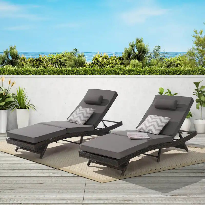 Chaises longues inclinables d'extérieur en rotin pour jardin, plage ou piscine, ensemble de 2