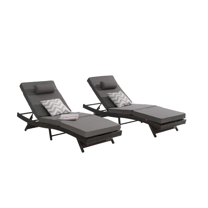 Chaises longues inclinables d'extérieur en rotin pour jardin, plage ou piscine, ensemble de 2