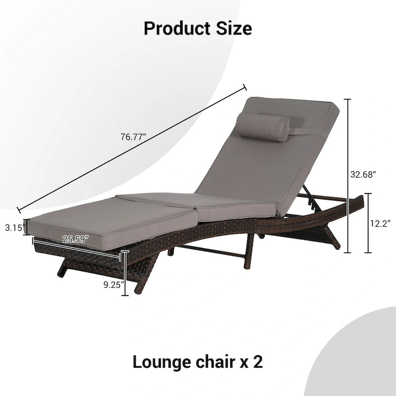 Chaises longues inclinables d'extérieur en rotin pour jardin, plage ou piscine, ensemble de 2