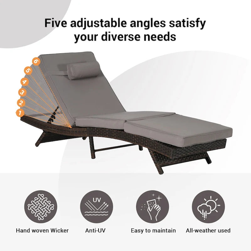 Chaises longues inclinables d'extérieur en rotin pour jardin, plage ou piscine, ensemble de 2