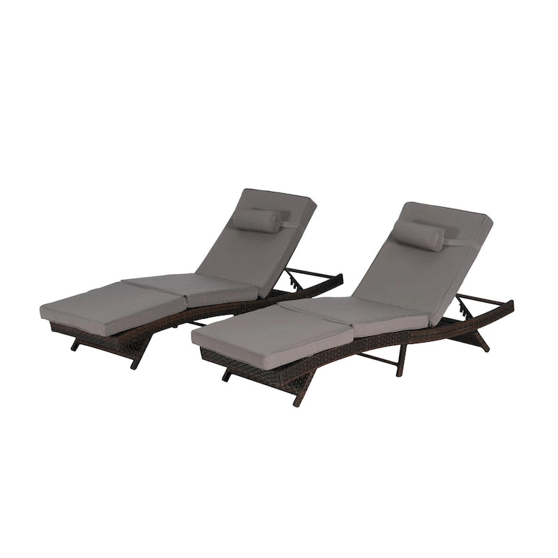 Chaises longues inclinables d'extérieur en rotin pour jardin, plage ou piscine, ensemble de 2