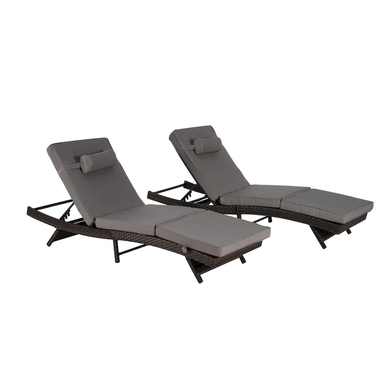 Chaises longues inclinables d'extérieur en rotin pour jardin, plage ou piscine, ensemble de 2