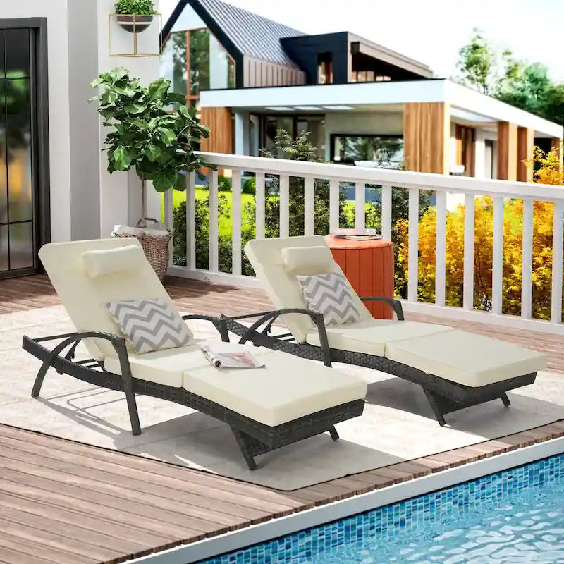 Chaises longues inclinables d'extérieur en rotin pour jardin, plage ou piscine, ensemble de 2