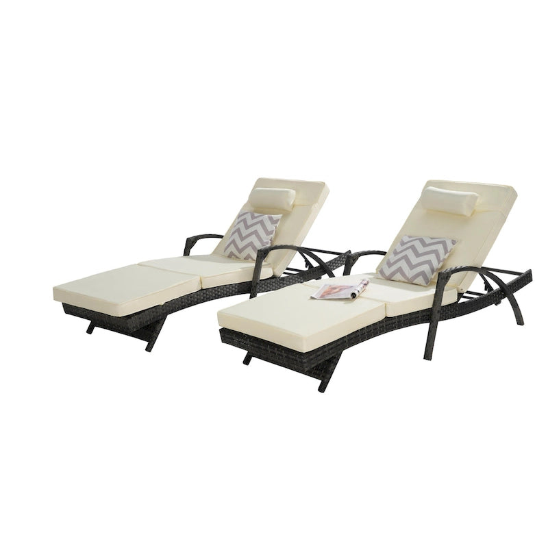 Chaises longues inclinables d'extérieur en rotin pour jardin, plage ou piscine, ensemble de 2