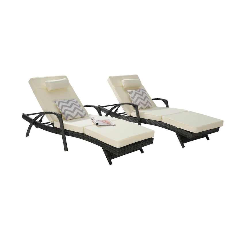 Chaises longues inclinables d'extérieur en rotin pour jardin, plage ou piscine, ensemble de 2