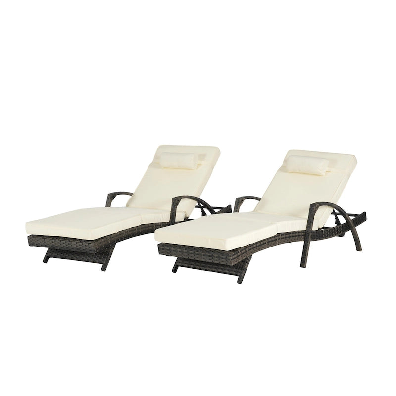 Chaises longues inclinables d'extérieur en rotin pour jardin, plage ou piscine, ensemble de 2