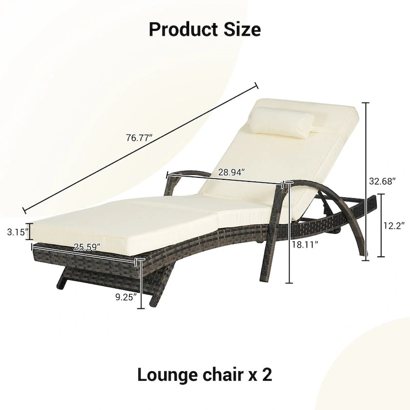 Chaises longues inclinables d'extérieur en rotin pour jardin, plage ou piscine, ensemble de 2