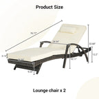 Chaises longues inclinables d'extérieur en rotin pour jardin, plage ou piscine, ensemble de 2