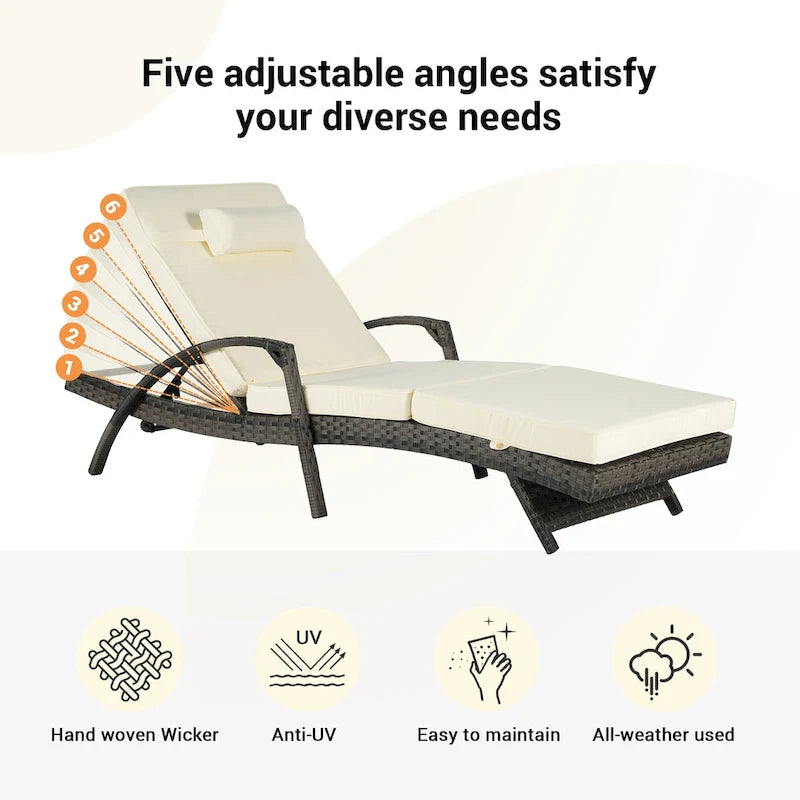 Chaises longues inclinables d'extérieur en rotin pour jardin, plage ou piscine, ensemble de 2