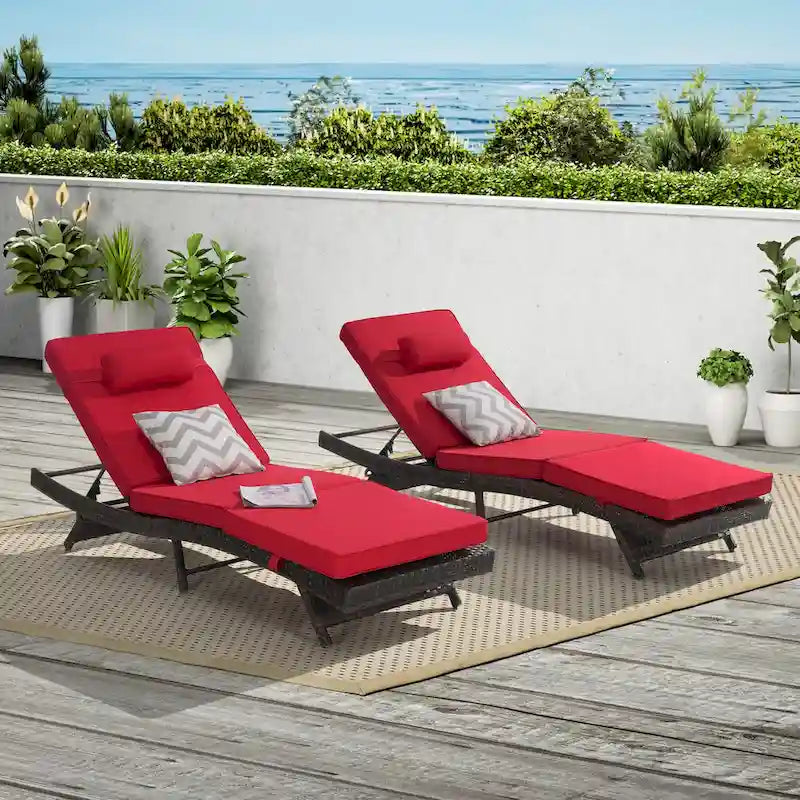 Chaises longues inclinables d'extérieur en rotin pour jardin, plage ou piscine, ensemble de 2