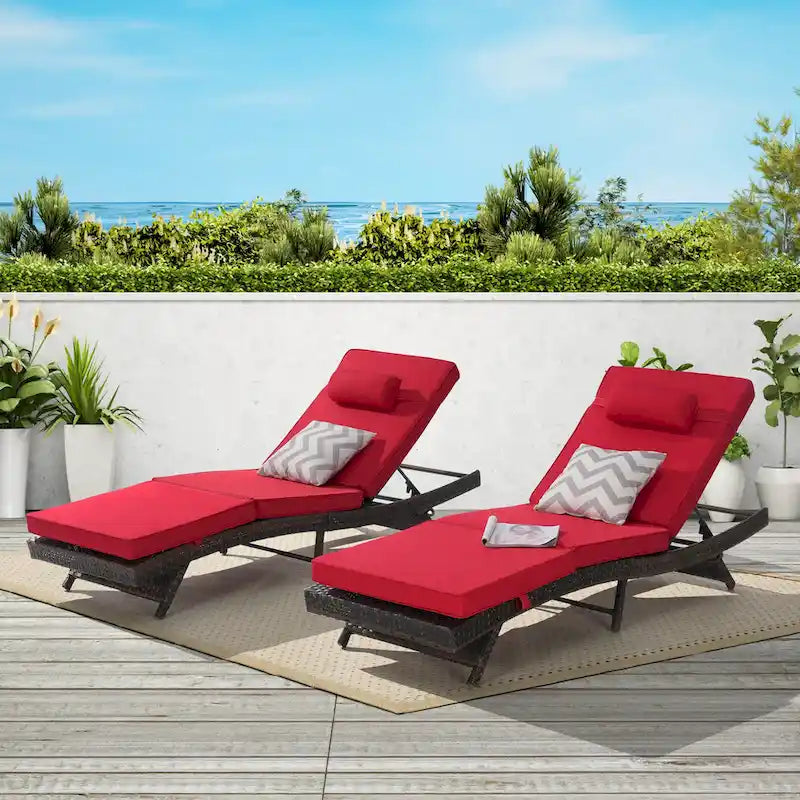 Chaises longues inclinables d'extérieur en rotin pour jardin, plage ou piscine, ensemble de 2