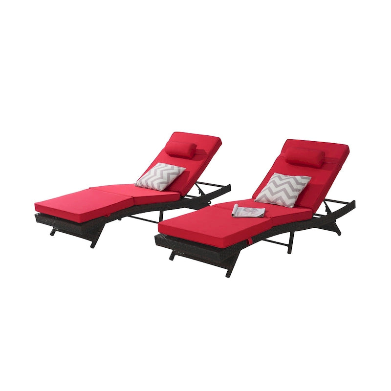Chaises longues inclinables d'extérieur en rotin pour jardin, plage ou piscine, ensemble de 2
