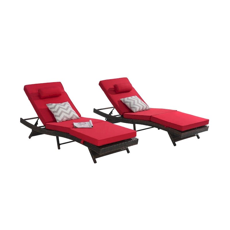 Chaises longues inclinables d'extérieur en rotin pour jardin, plage ou piscine, ensemble de 2