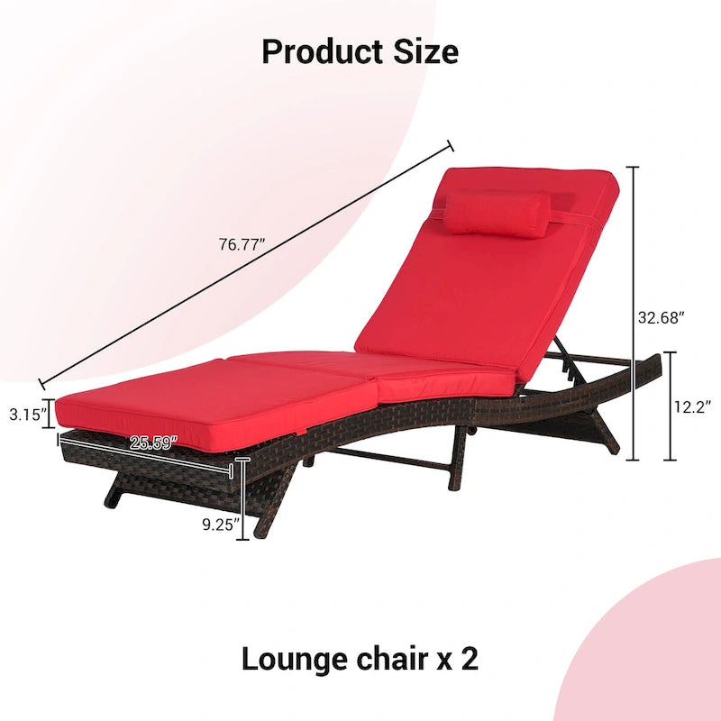 Chaises longues inclinables d'extérieur en rotin pour jardin, plage ou piscine, ensemble de 2